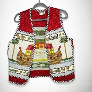 Tapestry‎ Noahs Ark Vest Size L Animals Novelty Cotton Vintage Made In USA